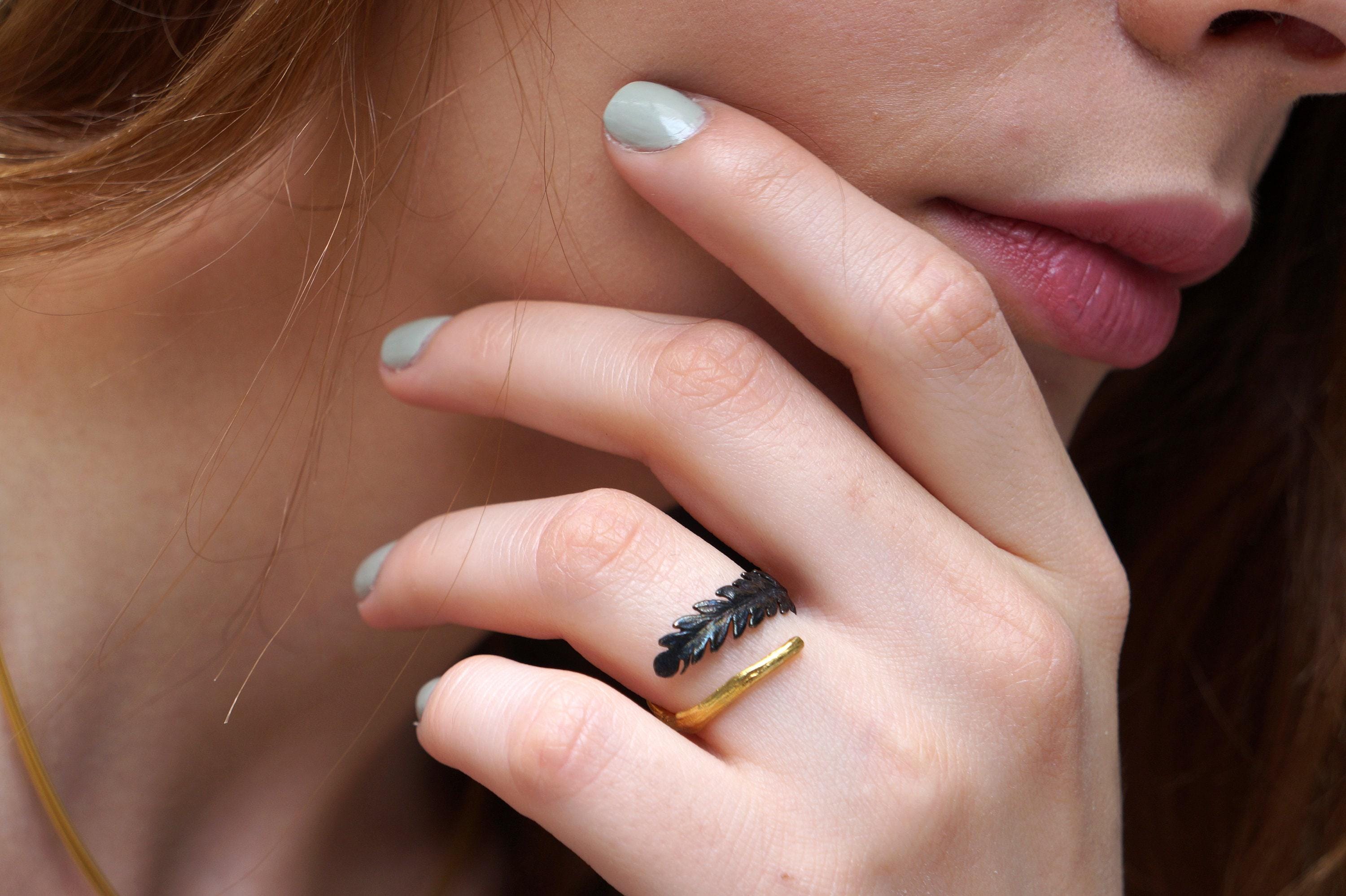 Brass Fern Leaf Ring: Adjustable Nature-Inspired Jewelry