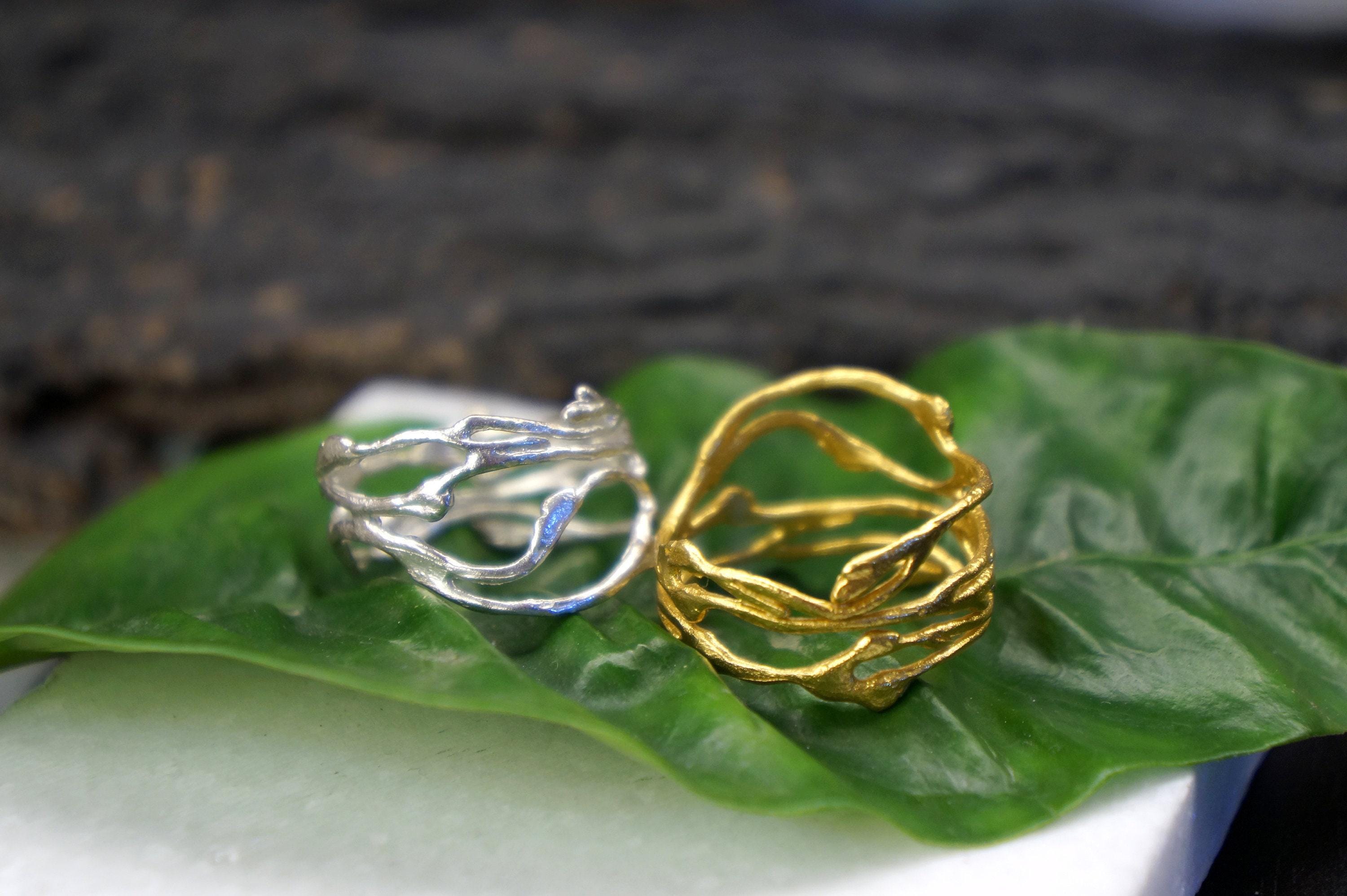 Silver Jasmine Ring, Sterling Silver Jewelry Ring, Gold-Plated Branch Ring, Gift for Her, Birthday Gift for Women, Boho Handmade Jewelry